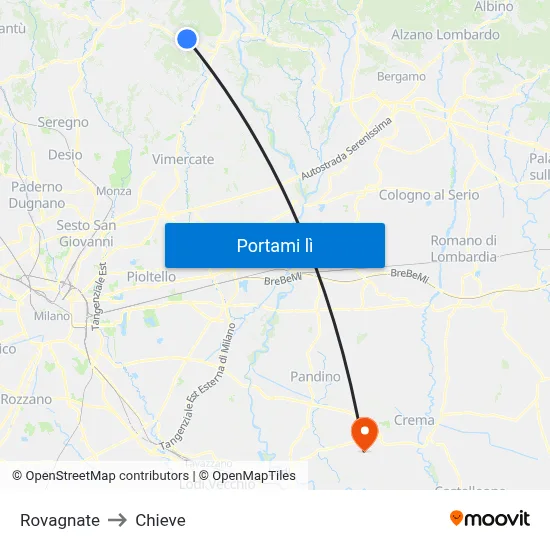 Rovagnate to Chieve map