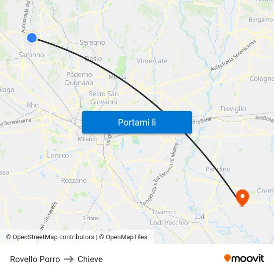 Rovello Porro to Chieve map