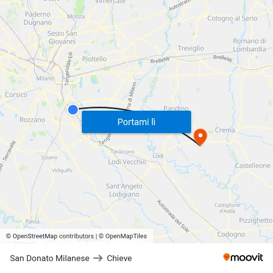 San Donato Milanese to Chieve map