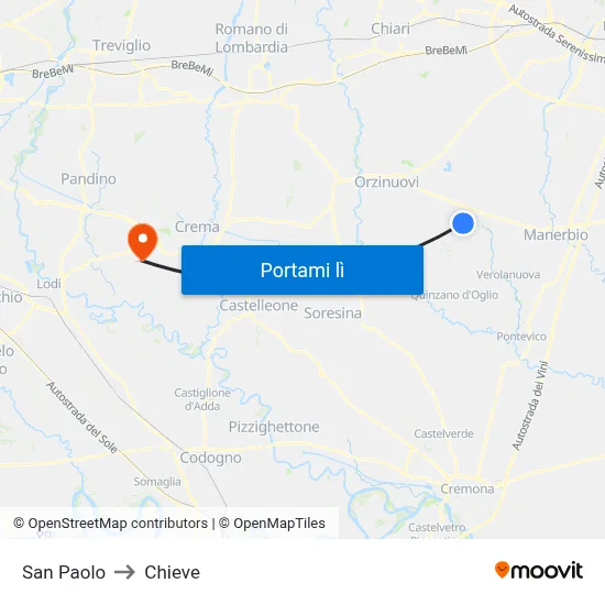 San Paolo to Chieve map