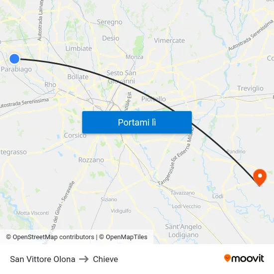 San Vittore Olona to Chieve map