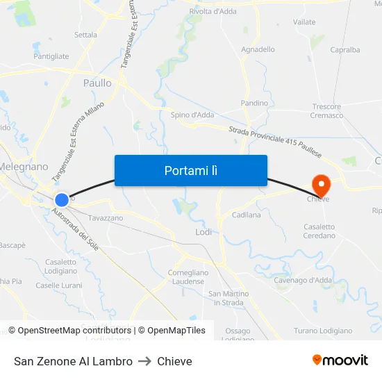 San Zenone Al Lambro to Chieve map