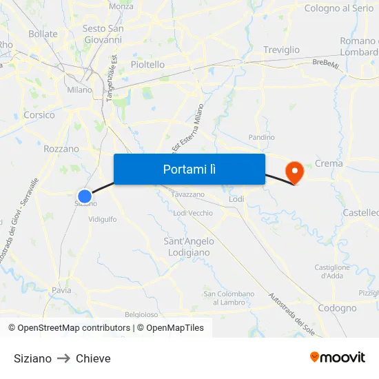 Siziano to Chieve map