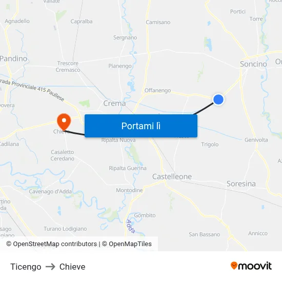 Ticengo to Chieve map