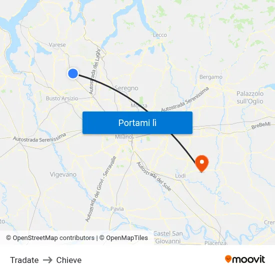 Tradate to Chieve map
