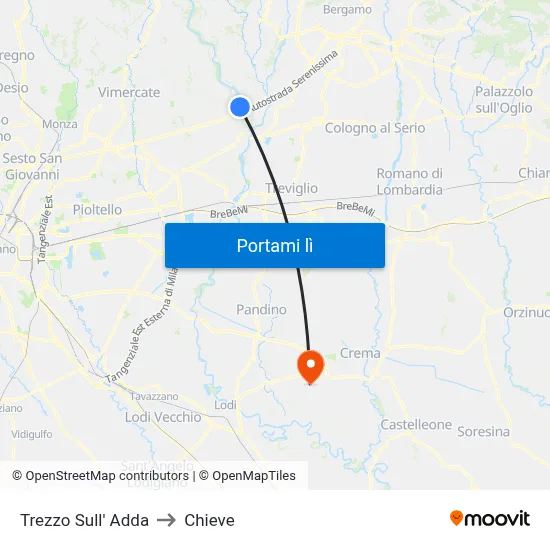 Trezzo Sull' Adda to Chieve map