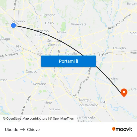 Uboldo to Chieve map