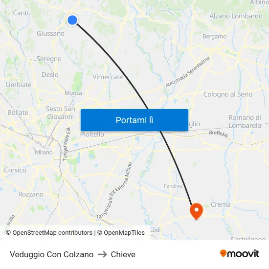 Veduggio Con Colzano to Chieve map