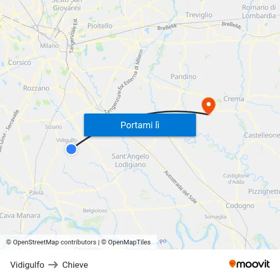 Vidigulfo to Chieve map