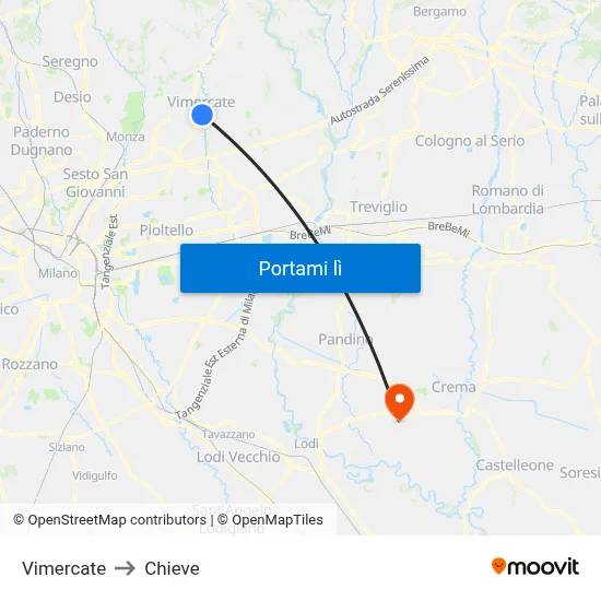 Vimercate to Chieve map