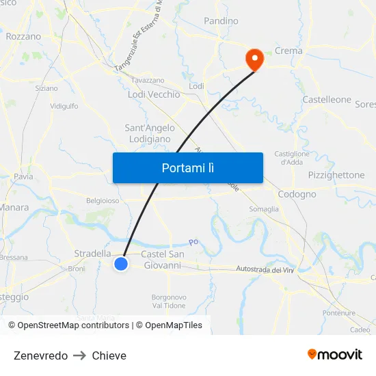 Zenevredo to Chieve map