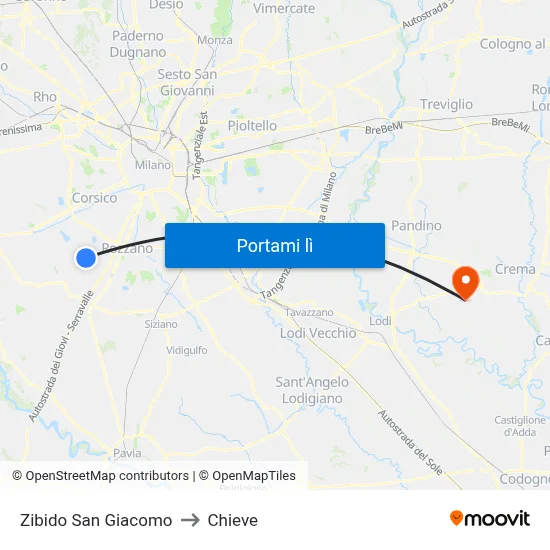 Zibido San Giacomo to Chieve map