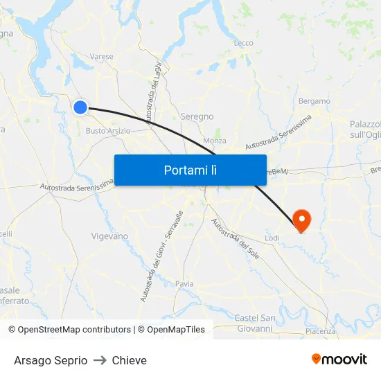 Arsago Seprio to Chieve map