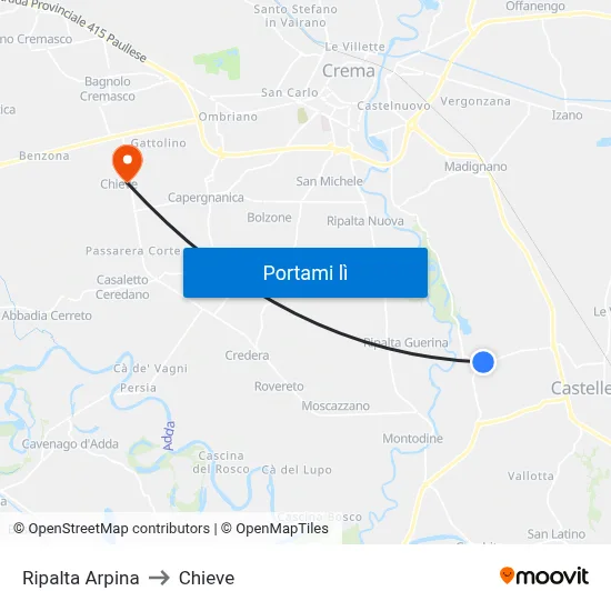 Ripalta Arpina to Chieve map