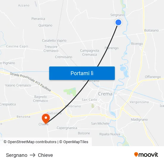 Sergnano to Chieve map