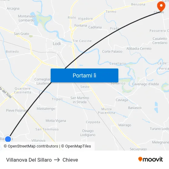 Villanova Del Sillaro to Chieve map