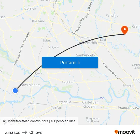 Zinasco to Chieve map