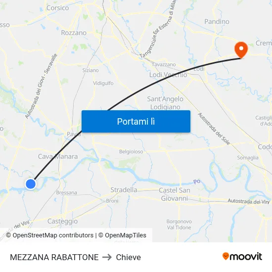 MEZZANA RABATTONE to Chieve map