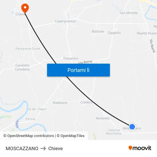 MOSCAZZANO to Chieve map