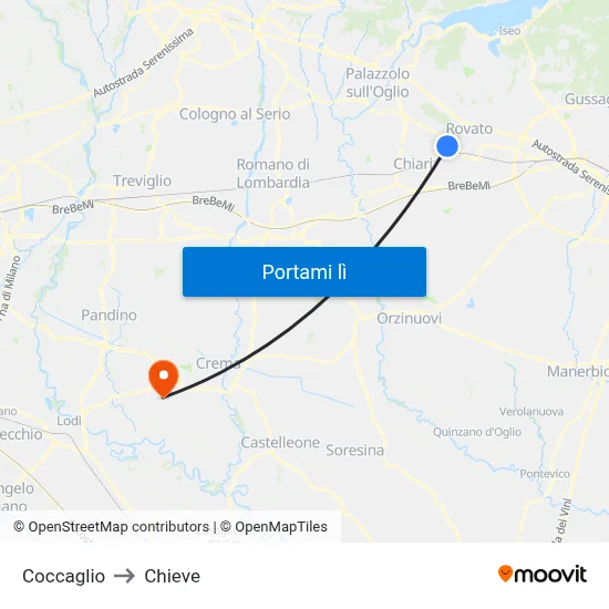 Coccaglio to Chieve map