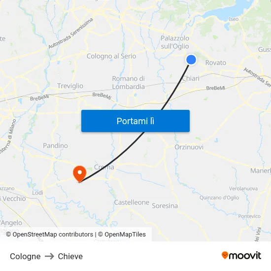 Cologne to Chieve map