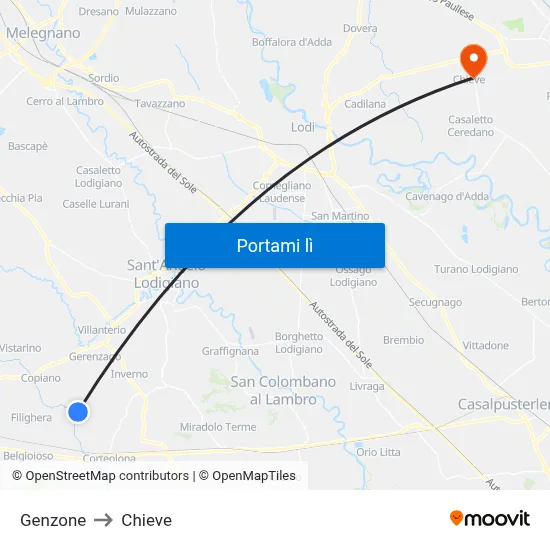 Genzone to Chieve map