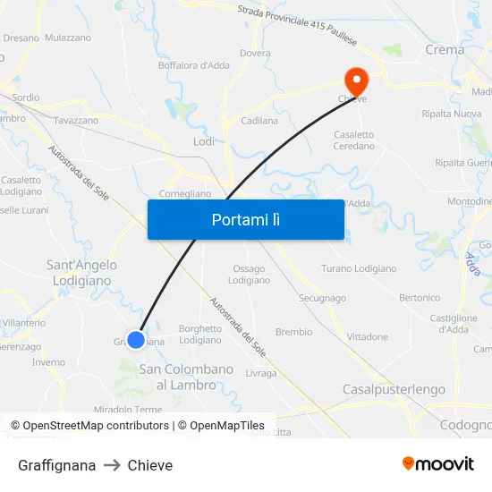 Graffignana to Chieve map