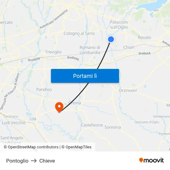 Pontoglio to Chieve map