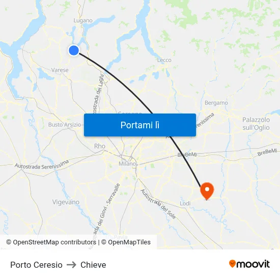 Porto Ceresio to Chieve map