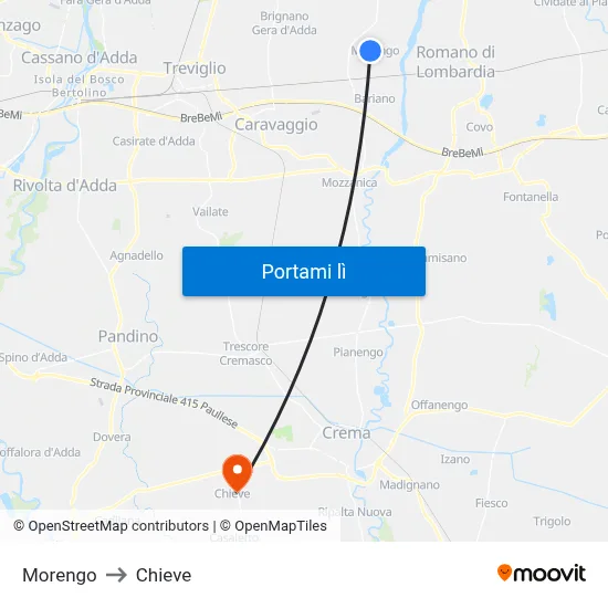 Morengo to Chieve map