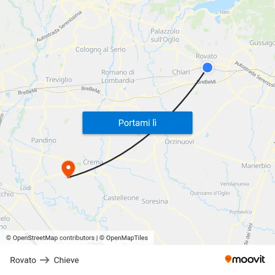 Rovato to Chieve map
