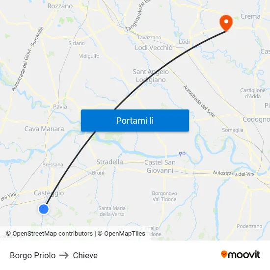 Borgo Priolo to Chieve map