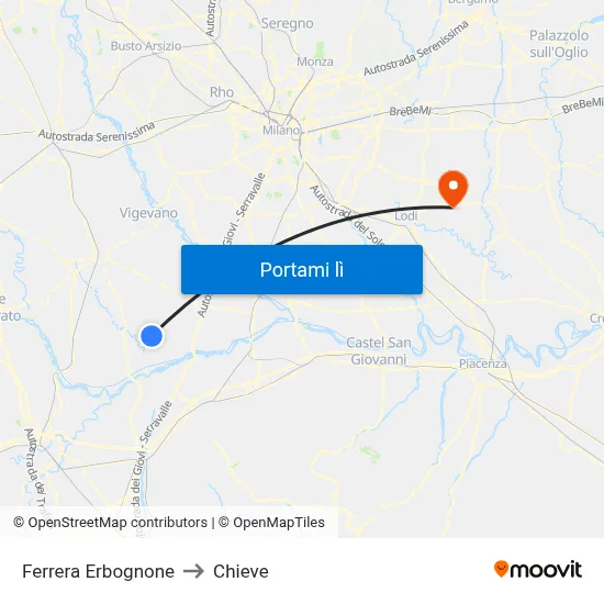 Ferrera Erbognone to Chieve map