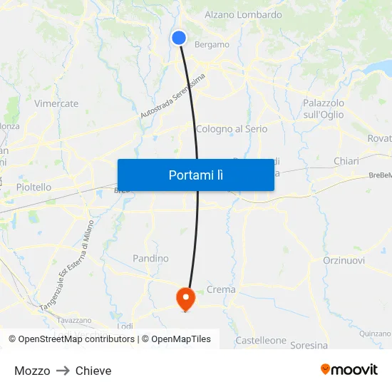 Mozzo to Chieve map