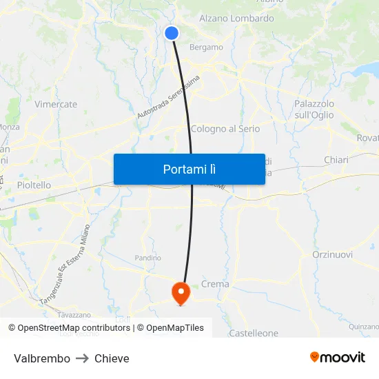 Valbrembo to Chieve map