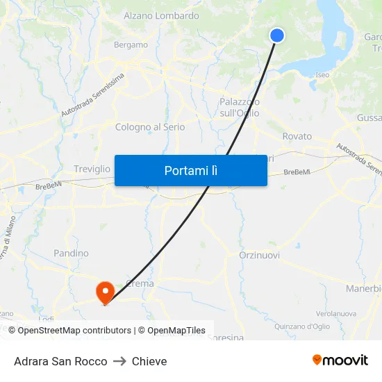 Adrara San Rocco to Chieve map
