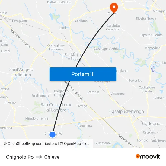 Chignolo Po to Chieve map