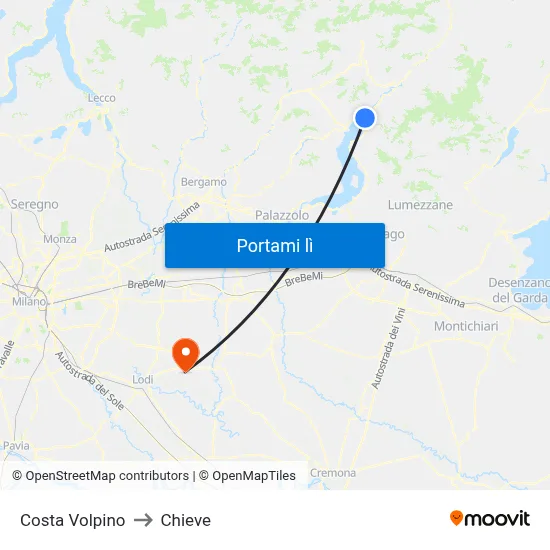 Costa Volpino to Chieve map