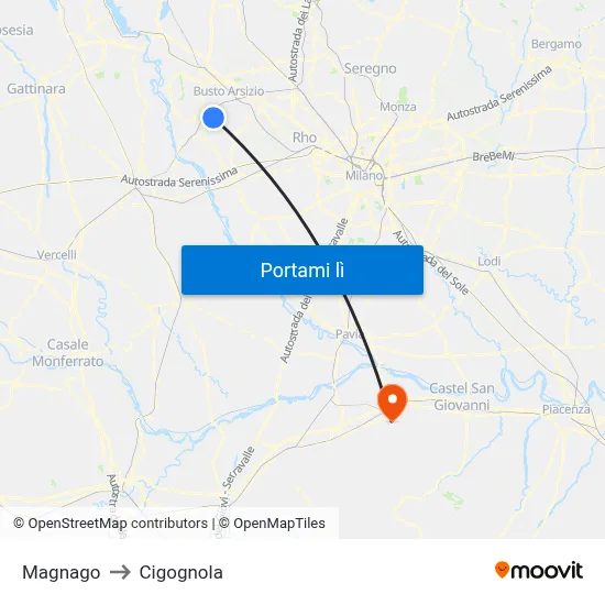 Magnago to Cigognola map