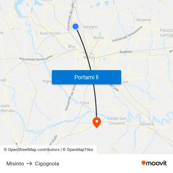 Misinto to Cigognola map