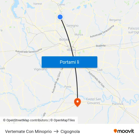 Vertemate Con Minoprio to Cigognola map