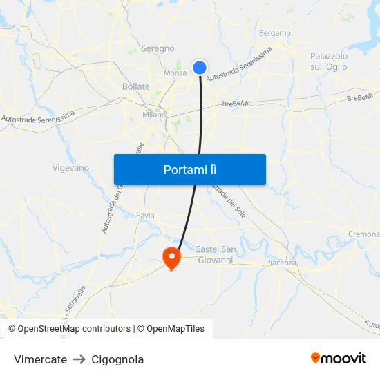 Vimercate to Cigognola map