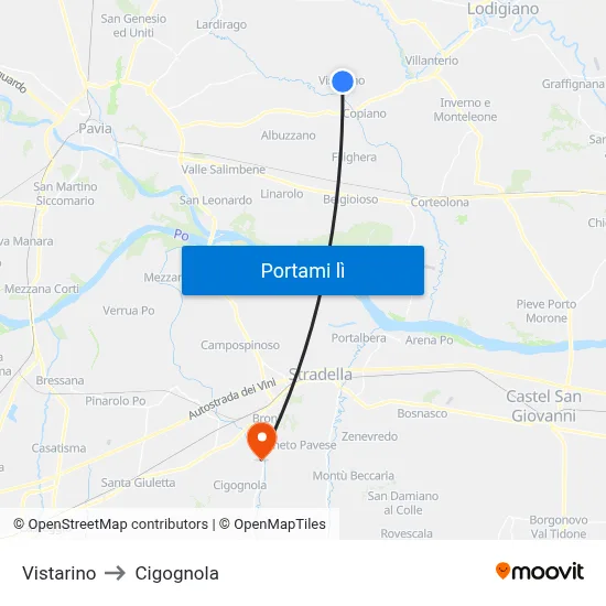 Vistarino to Cigognola map