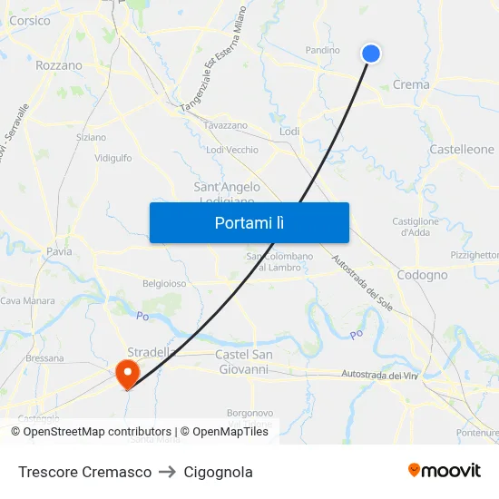 Trescore Cremasco to Cigognola map