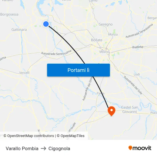 Varallo Pombia to Cigognola map