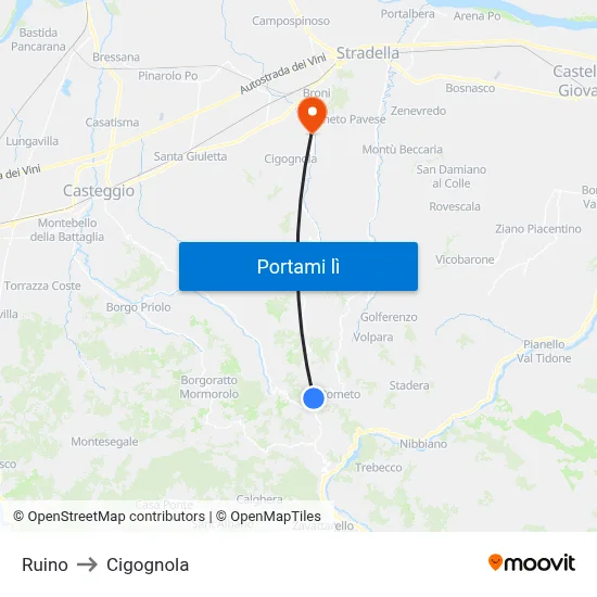 Ruino to Cigognola map
