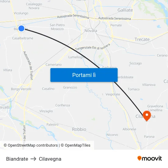 Biandrate to Cilavegna map