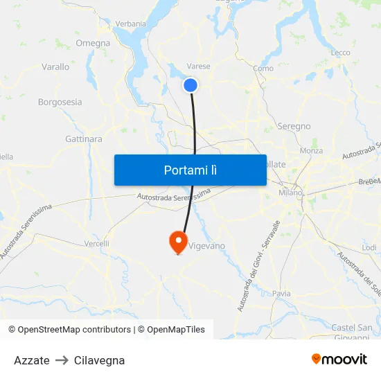 Azzate to Cilavegna map