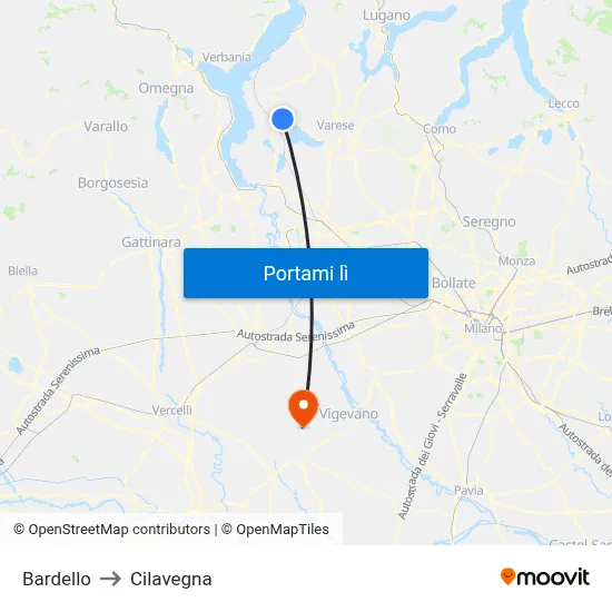 Bardello to Cilavegna map