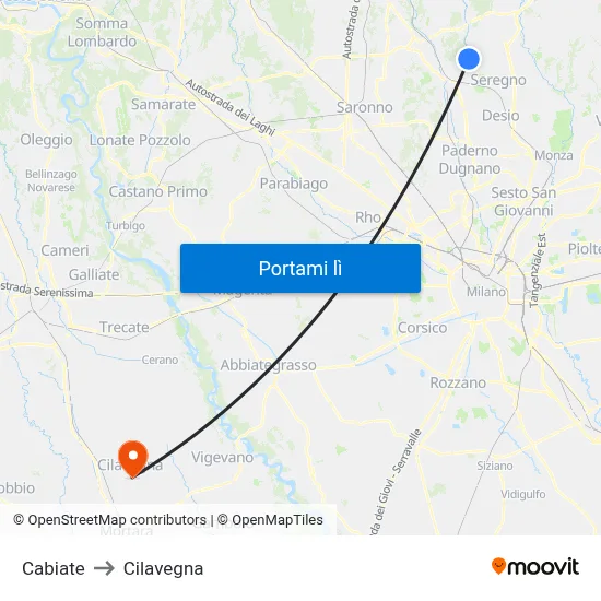 Cabiate to Cilavegna map